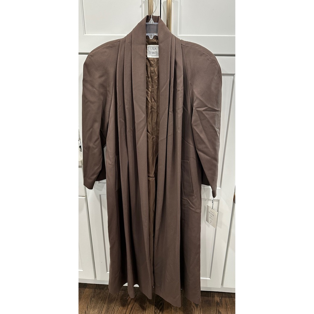 Linda Richards Brown 100% Wool Shawl Collar Duster Coat Vintage USA 6